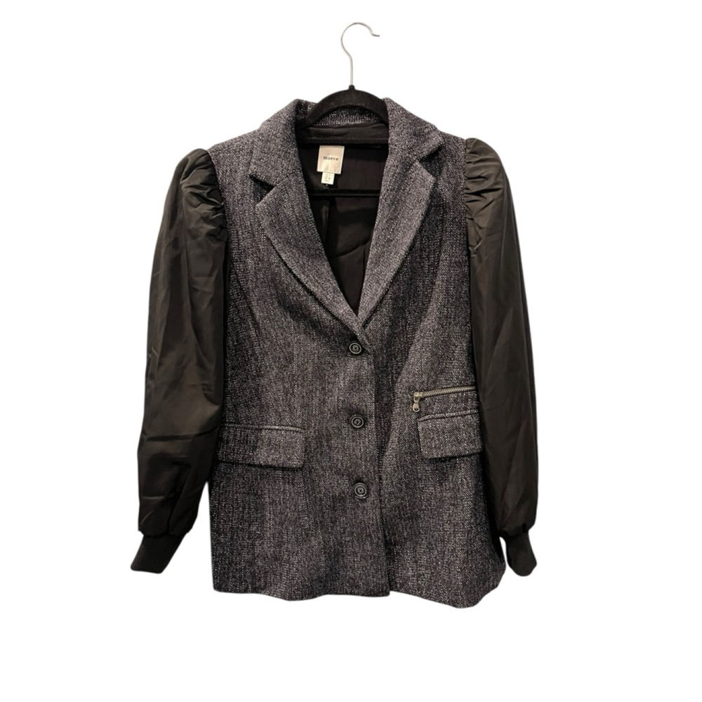 Maeve Anthropologie Mixed Media Relaxed Jacket Blazer Size 2 Women's Black